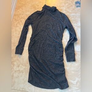 Athleta Ruched Black Sweater Dress with Turtleneck